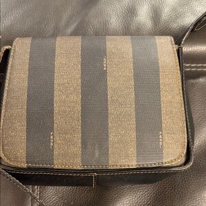 Fendi Brown and Black Striped Messenger Bag well used